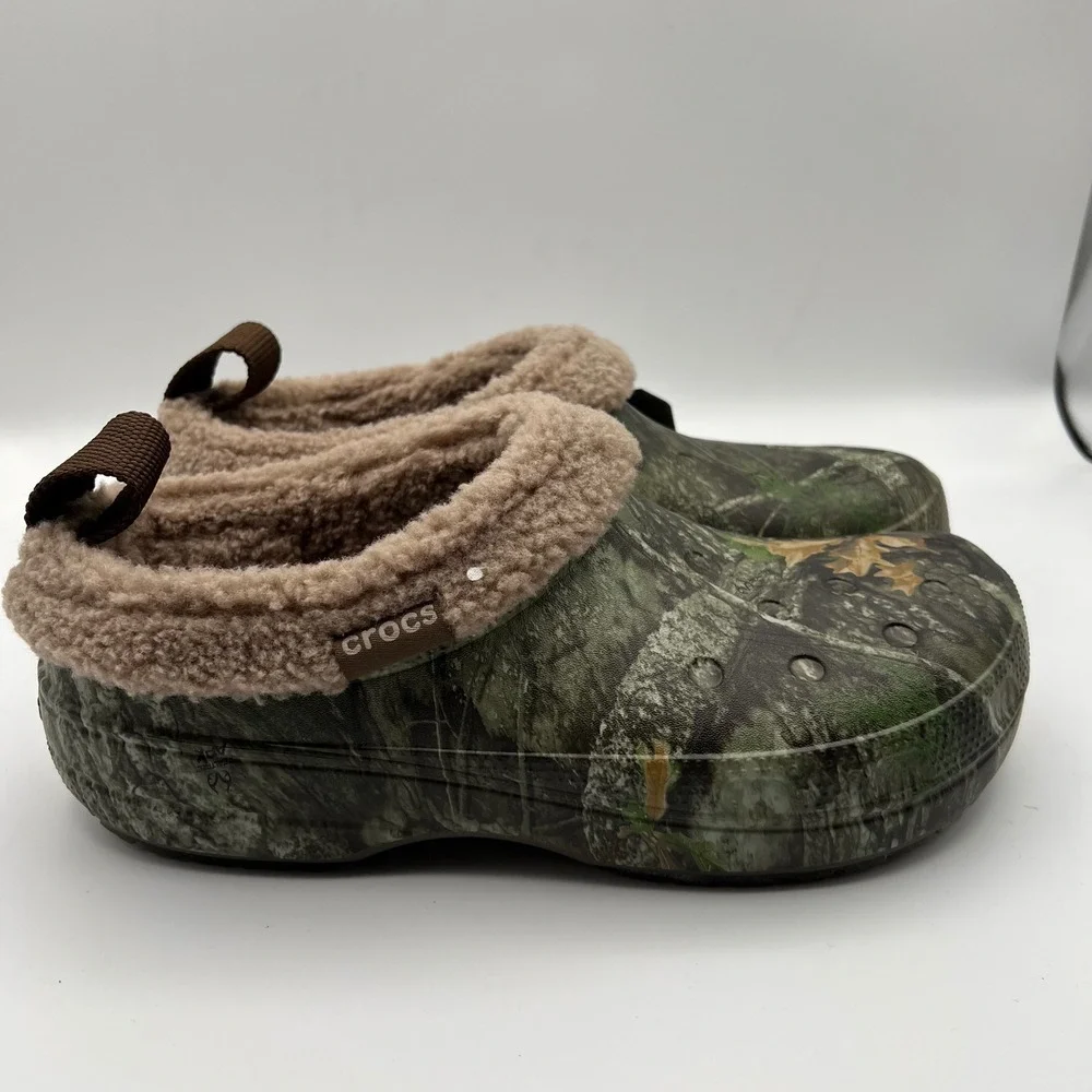 Crocs Realtree APX Classic Lined Shorty Mens 9 Green Camo Fleece Clogs‎
